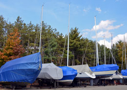 Yachts in winter storage